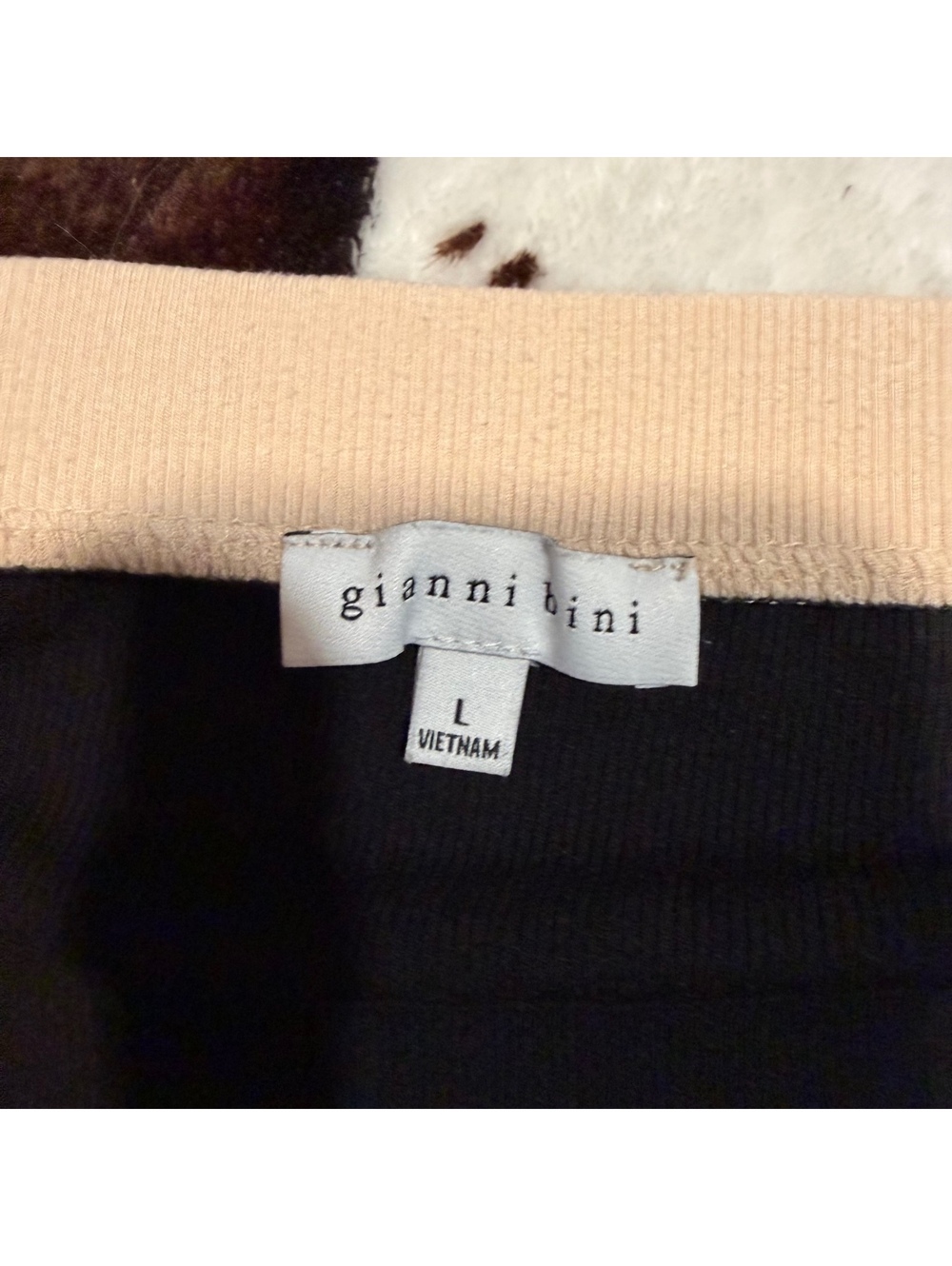 Gianni Bini Black Wrap Midi Skirt Beige Trim Tie Waist Size Large - Picture 2 of 3